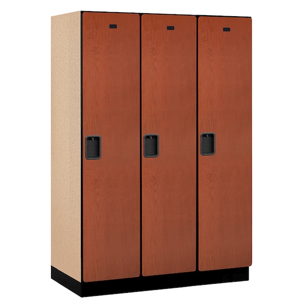 1 Tier Designer Locker, 54"Wx76"Hx21"D, 3 Door, Cherry